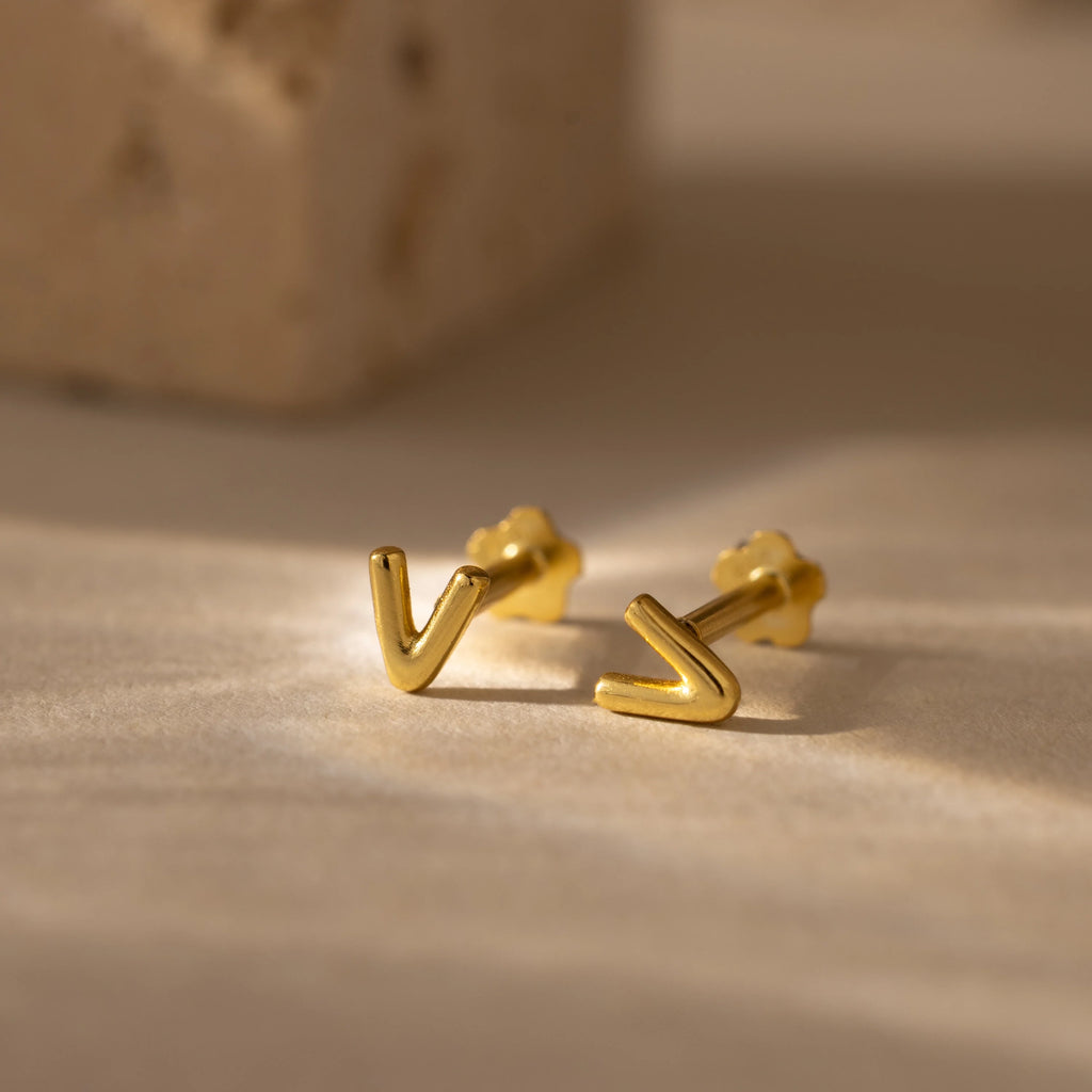 Bubble Initial Flatback Studs Silver 18K Gold Plated