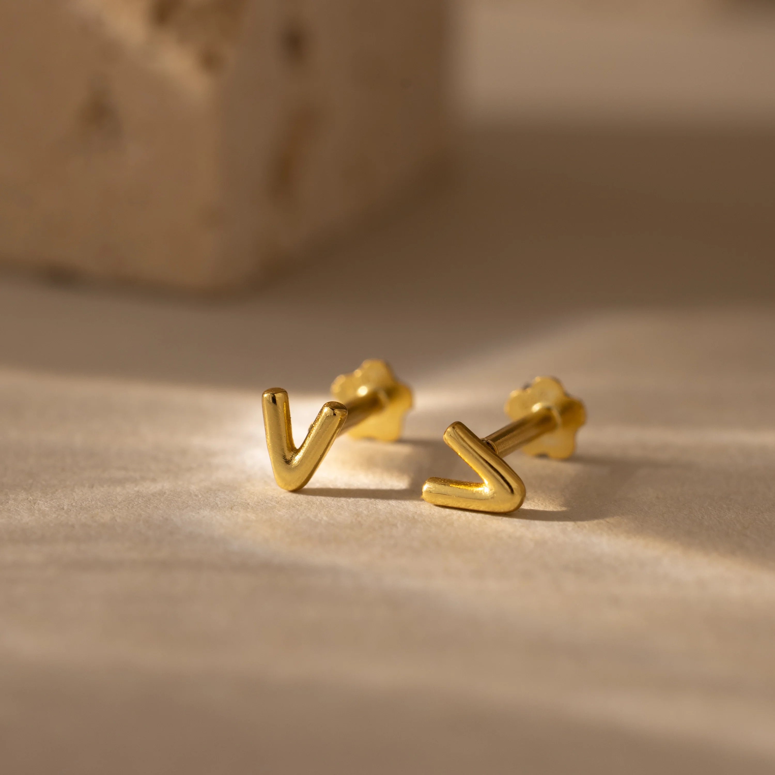 Bubble Initial Flatback Studs Silver 18K Gold Plated