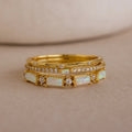 Diamond Opal Ring Set Silver 18K Gold Plated