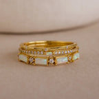 Diamond Opal Ring Set Silver 18K Gold Plated