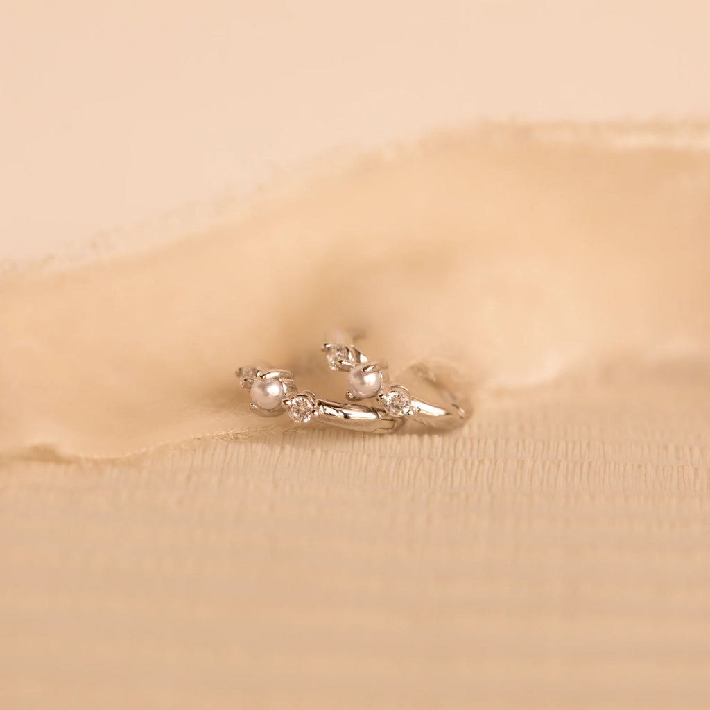 Pearl Diamond Huggies Silver 18K Gold Plated