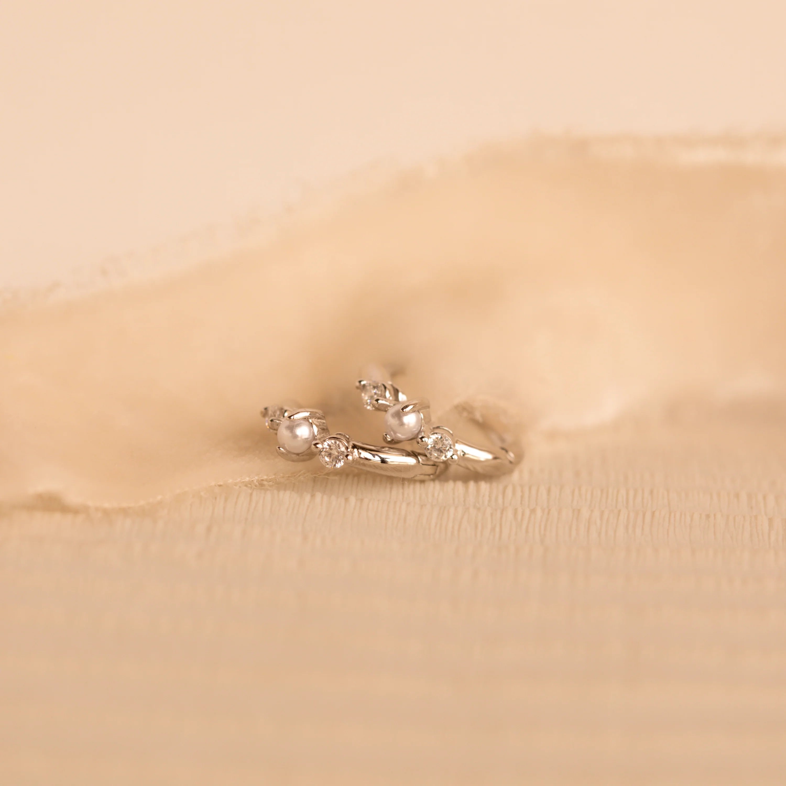 Pearl Diamond Huggies Silver 18K Gold Plated
