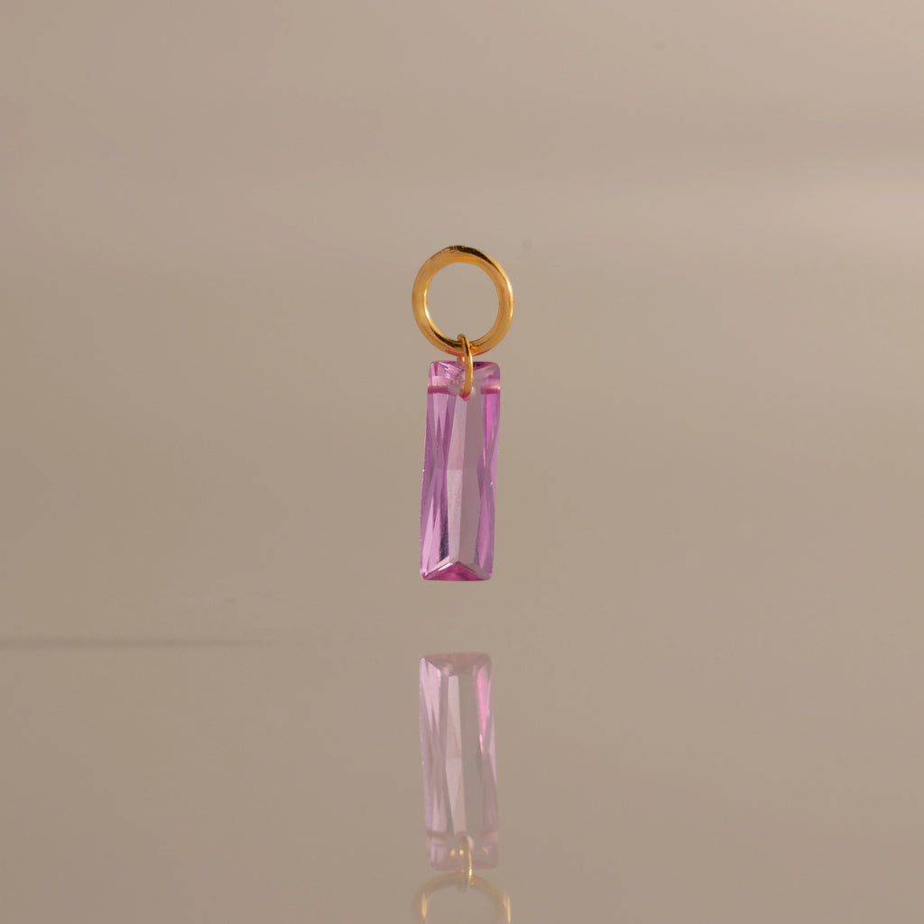 Pink Tourmaline Baguette Charm Silver 18K Gold Plated