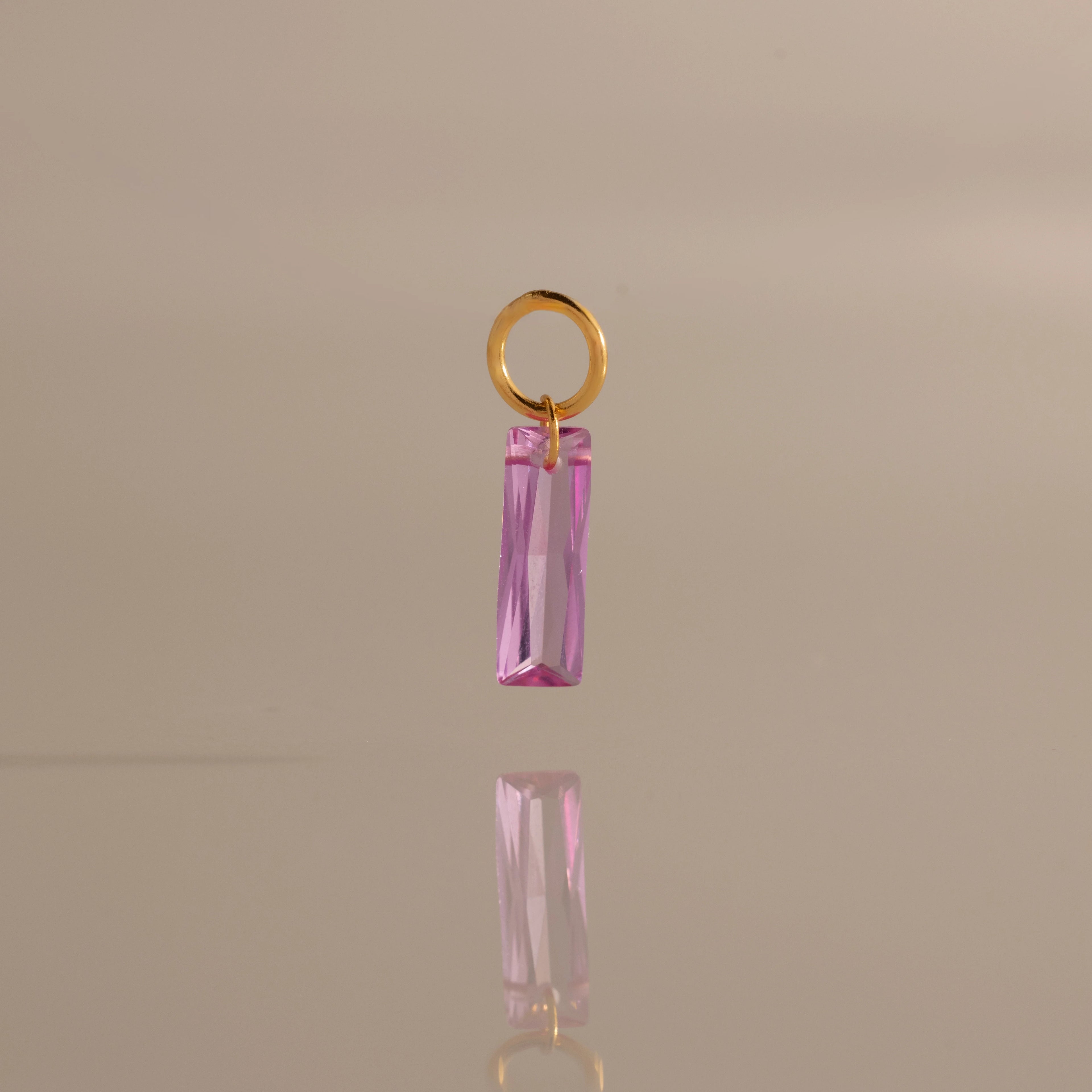 Pink Tourmaline Baguette Charm Silver 18K Gold Plated
