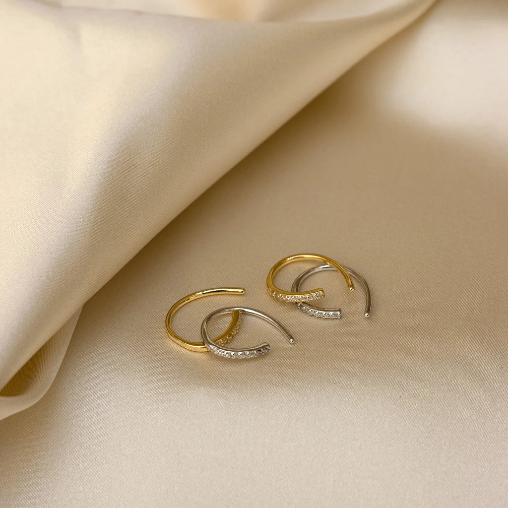 Diamond Pave Wire Hoops Silver 18K Gold Plated
