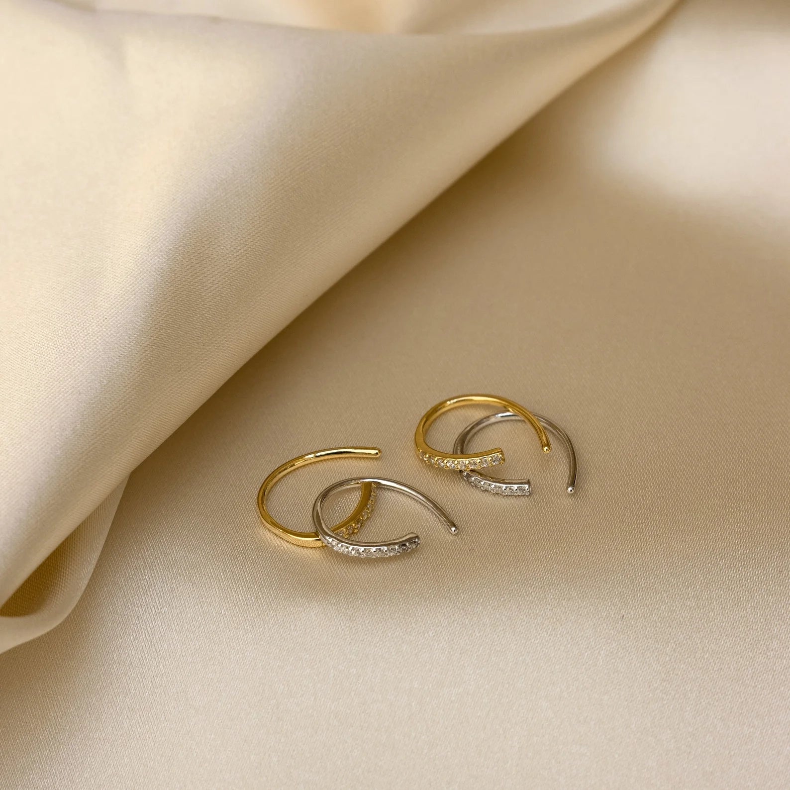 Diamond Pave Wire Hoops Silver 18K Gold Plated