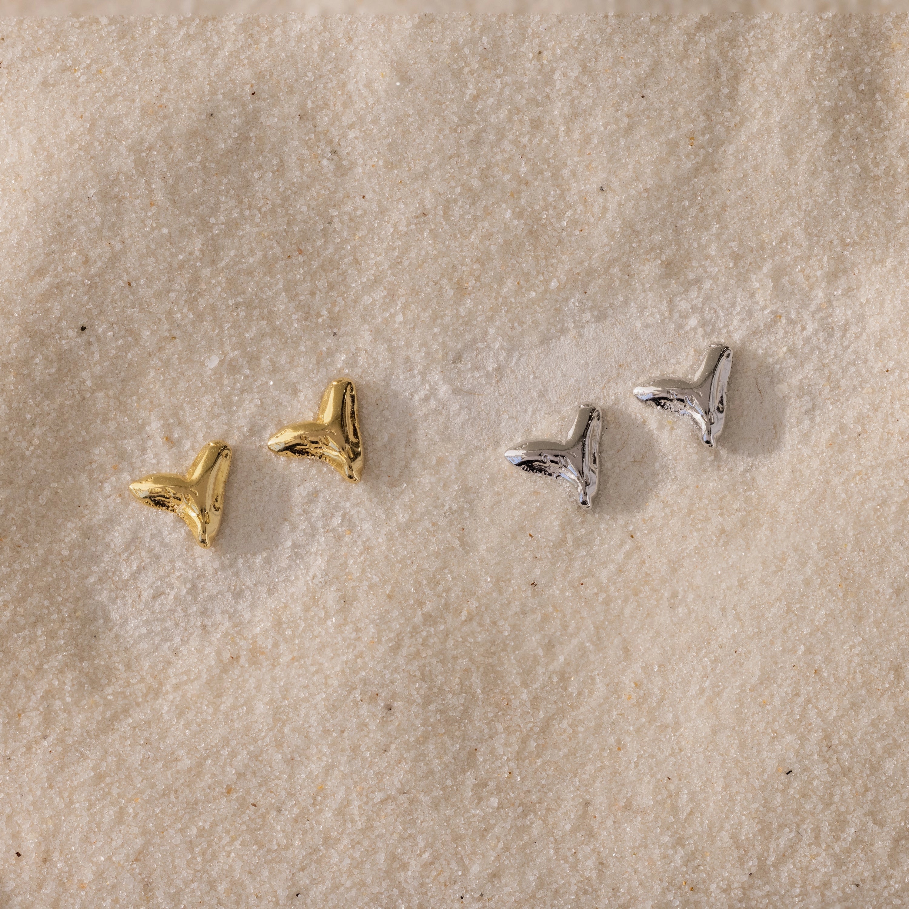 Shark Tooth Flatback Studs Silver 18K Gold Plated