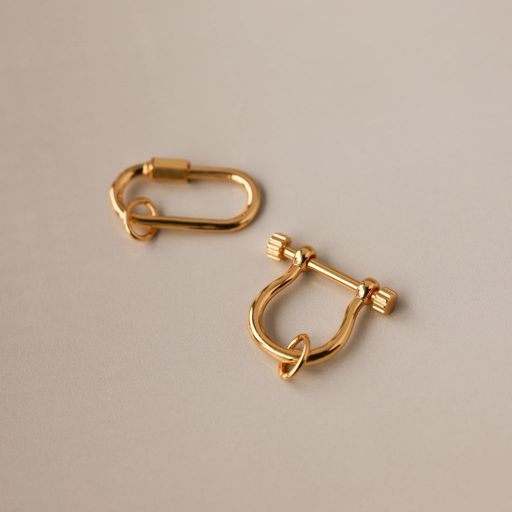 Bar & Carabiner Charm Set Silver 18K Gold Plated