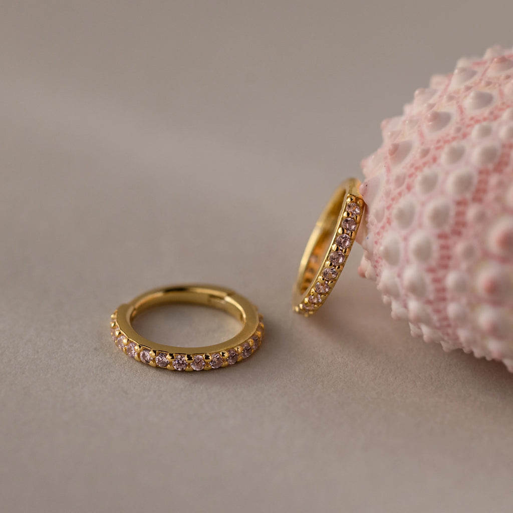 Pink Tourmaline Huggies Silver 18K Gold Plated