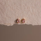 Rhombus Pink Tourmaline Flatback Studs Silver 18K Gold Plated