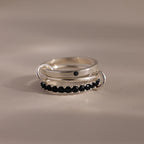Onyx Triple Linked Ring Set Silver 18K Gold Plated