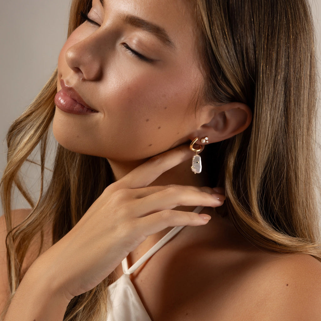 Starry Baroque Pearl Charm Hoops Silver 18K Gold Plated