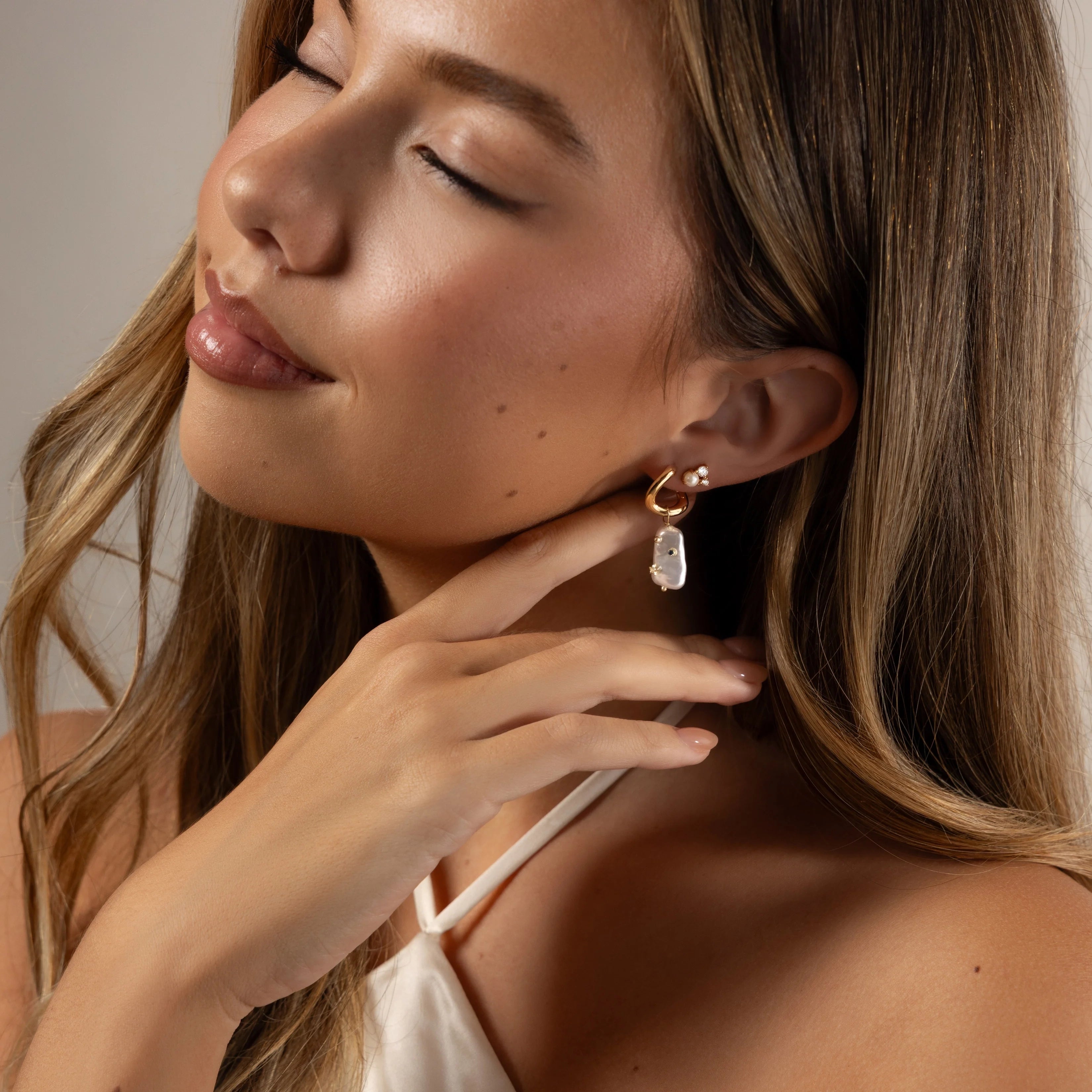 Starry Baroque Pearl Charm Hoops Silver 18K Gold Plated