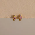 Pink Tourmaline Heart Hoops Silver 18K Gold Plated