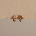 Pink Tourmaline Heart Hoops Silver 18K Gold Plated