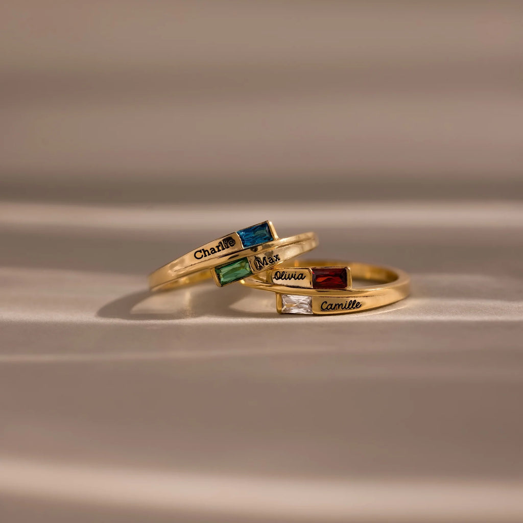 Toi et Moi Baguette Cut Name Ring Silver 18K Gold Plated
