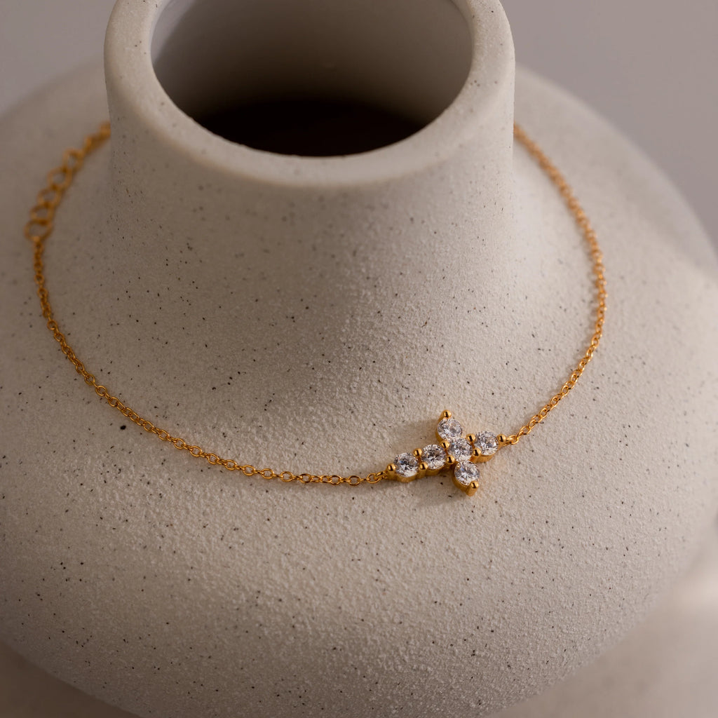 Diamond Cross Bracelet Silver 18K Gold Plated