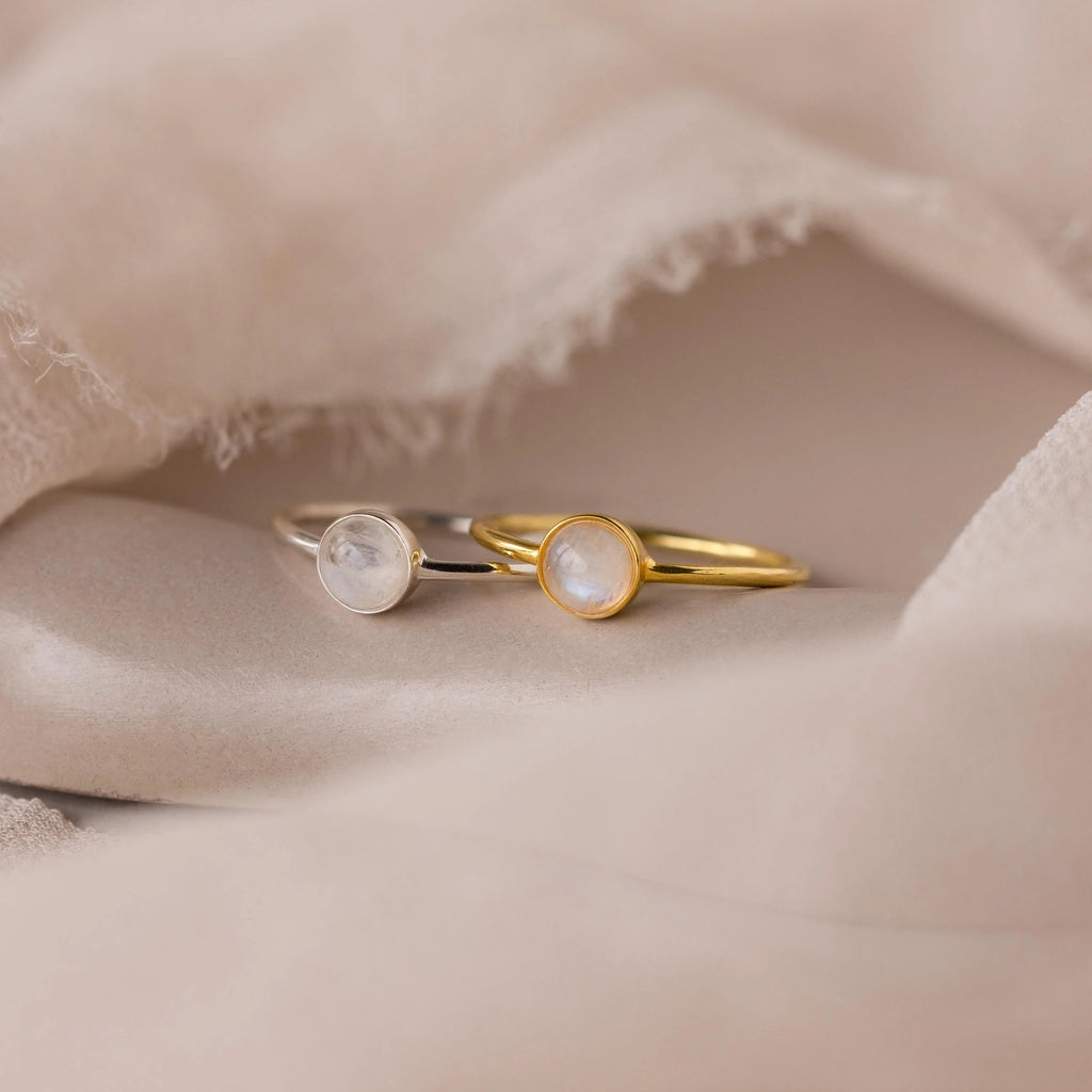 Dainty Round Moonstone Ring Silver 18K Gold Plated