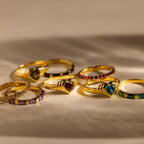 Birthstone Heart Signet Ring Silver 18K Gold Plated