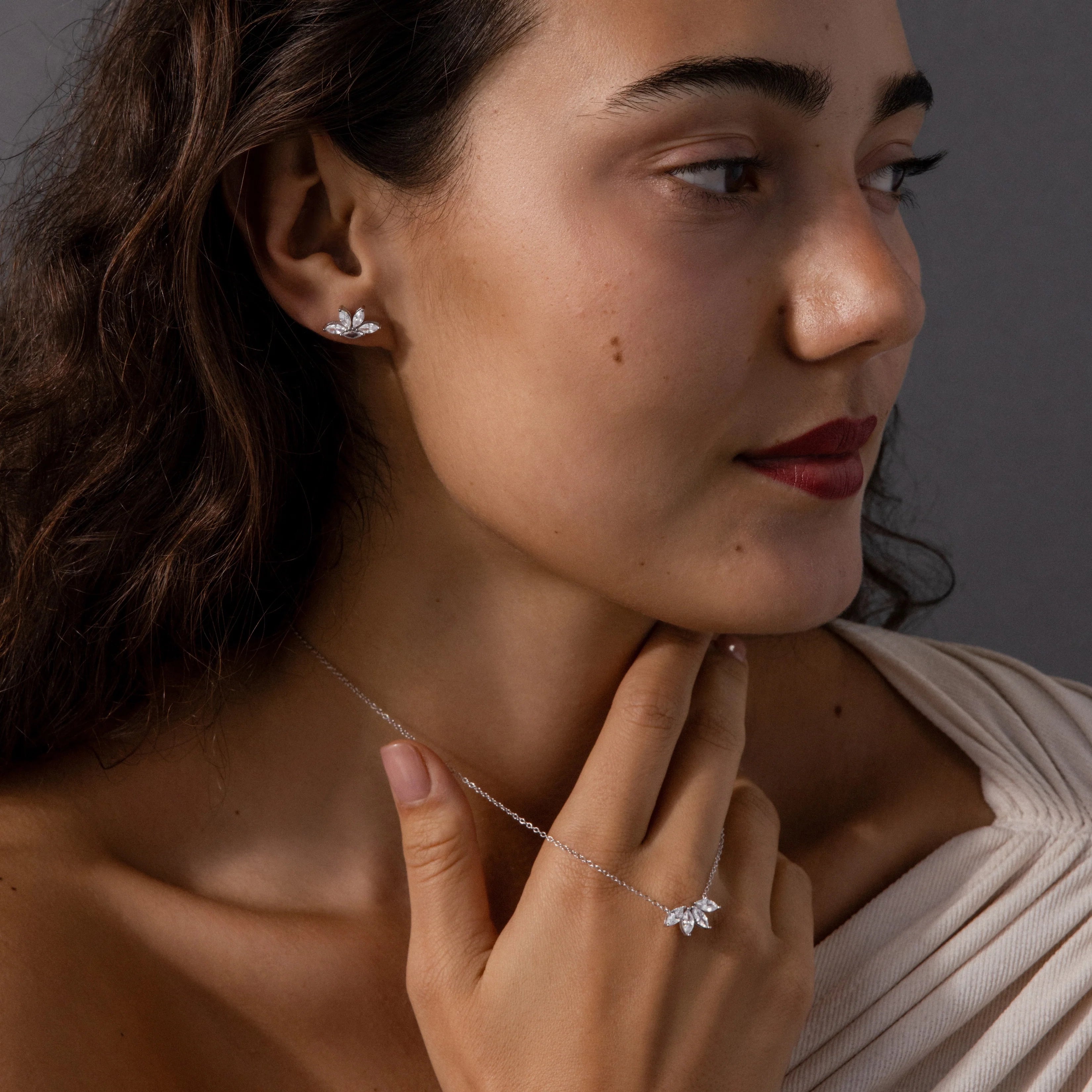 Marquise Diamond Necklace & Earrings Set Silver 18K Gold Plated