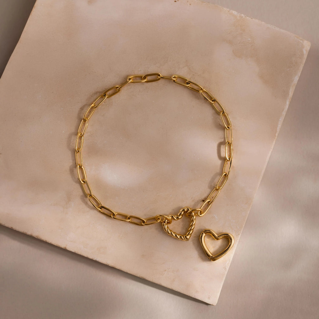 Heart Carabiner Paperclip Bracelet Silver 18K Gold Plated