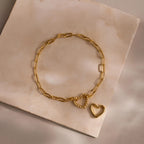 Heart Carabiner Paperclip Bracelet Silver 18K Gold Plated