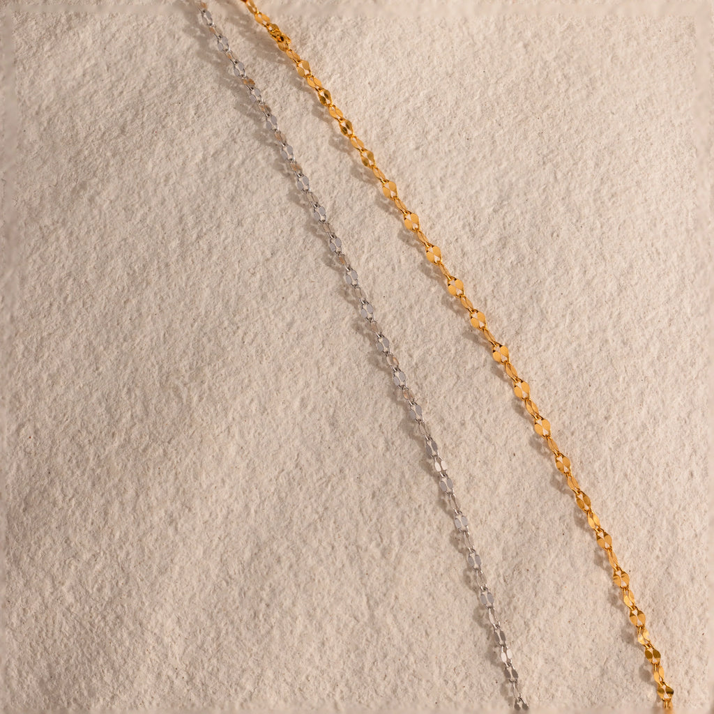 Mirror Chain Lariat Necklace Silver 18K Gold Plated