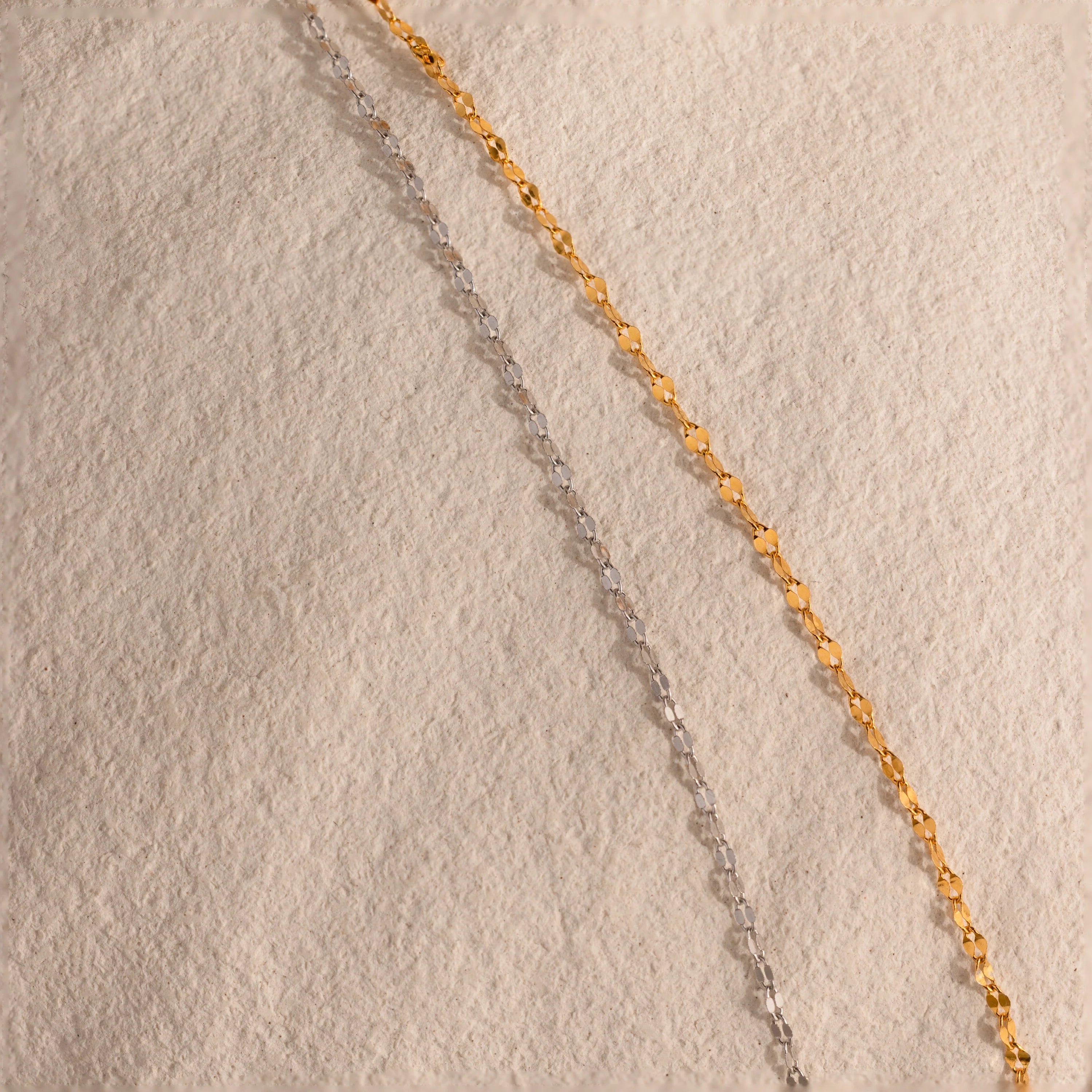 Mirror Chain Lariat Necklace Silver 18K Gold Plated