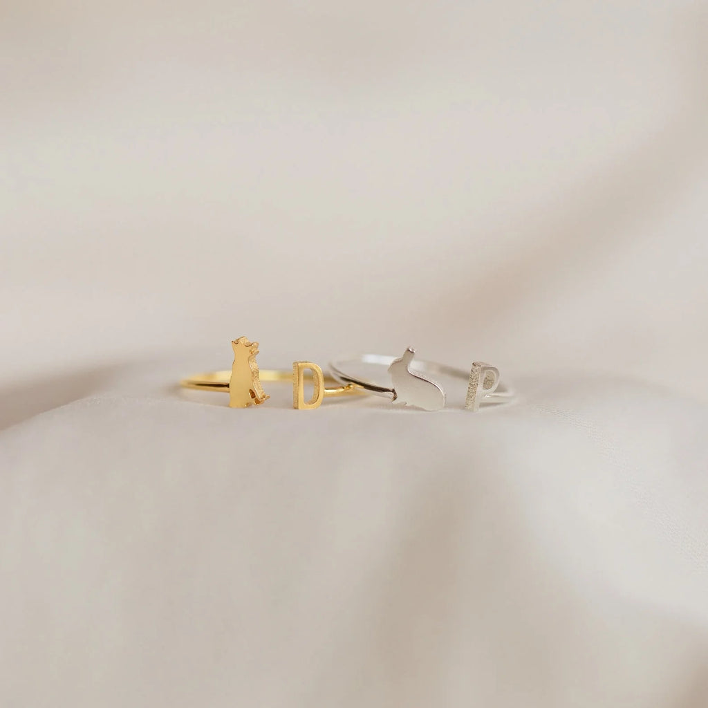 Duo Pet Initial Ring Silver 18K Gold Plated