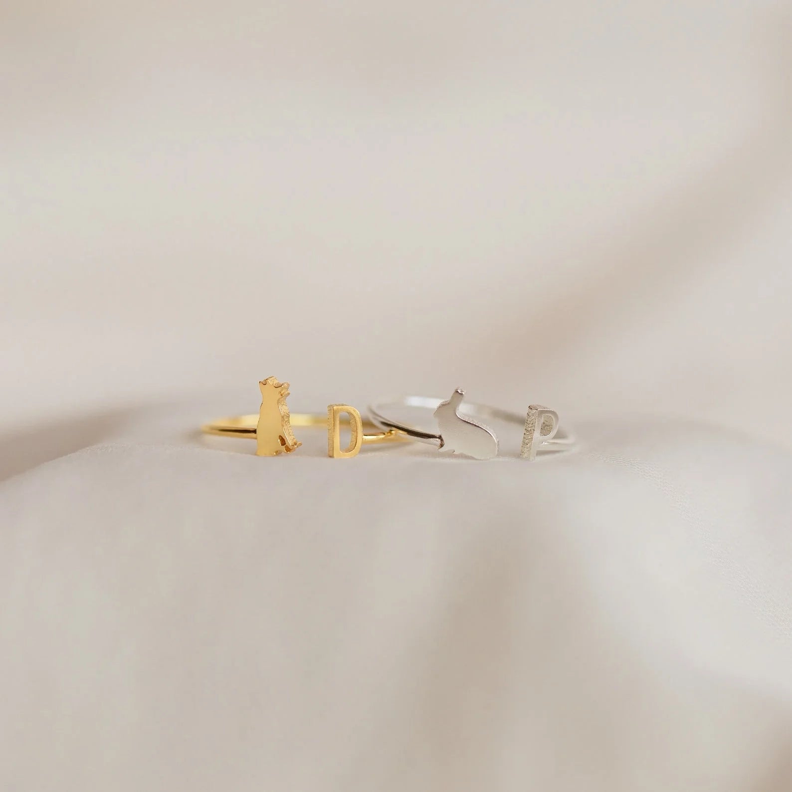 Duo Pet Initial Ring Silver 18K Gold Plated