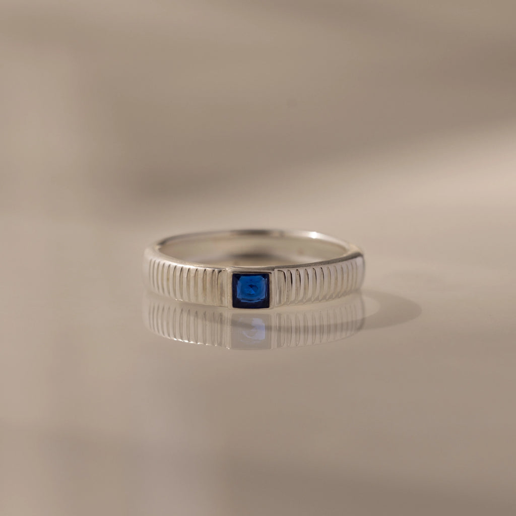 Sapphire Ribbed Band Silver 18K Gold Plated