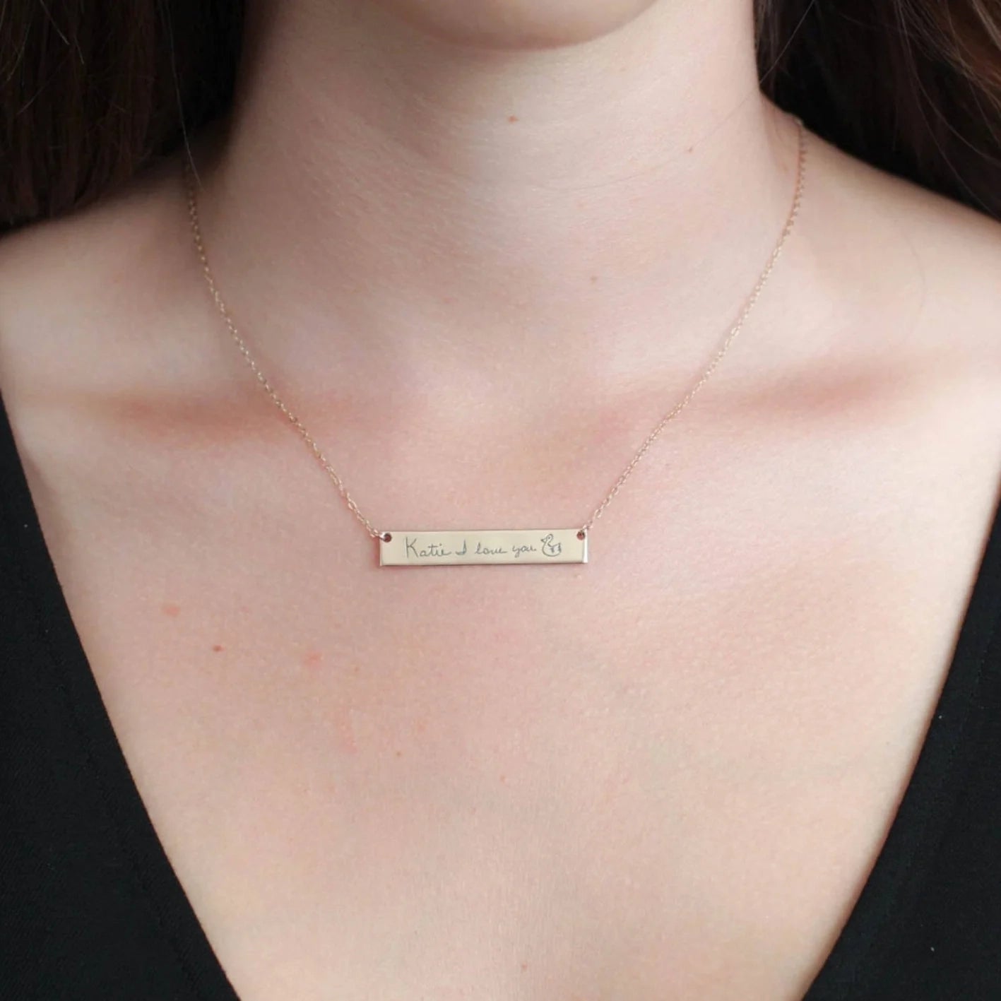 Handwriting Bar Necklace Silver 18K Gold Plated
