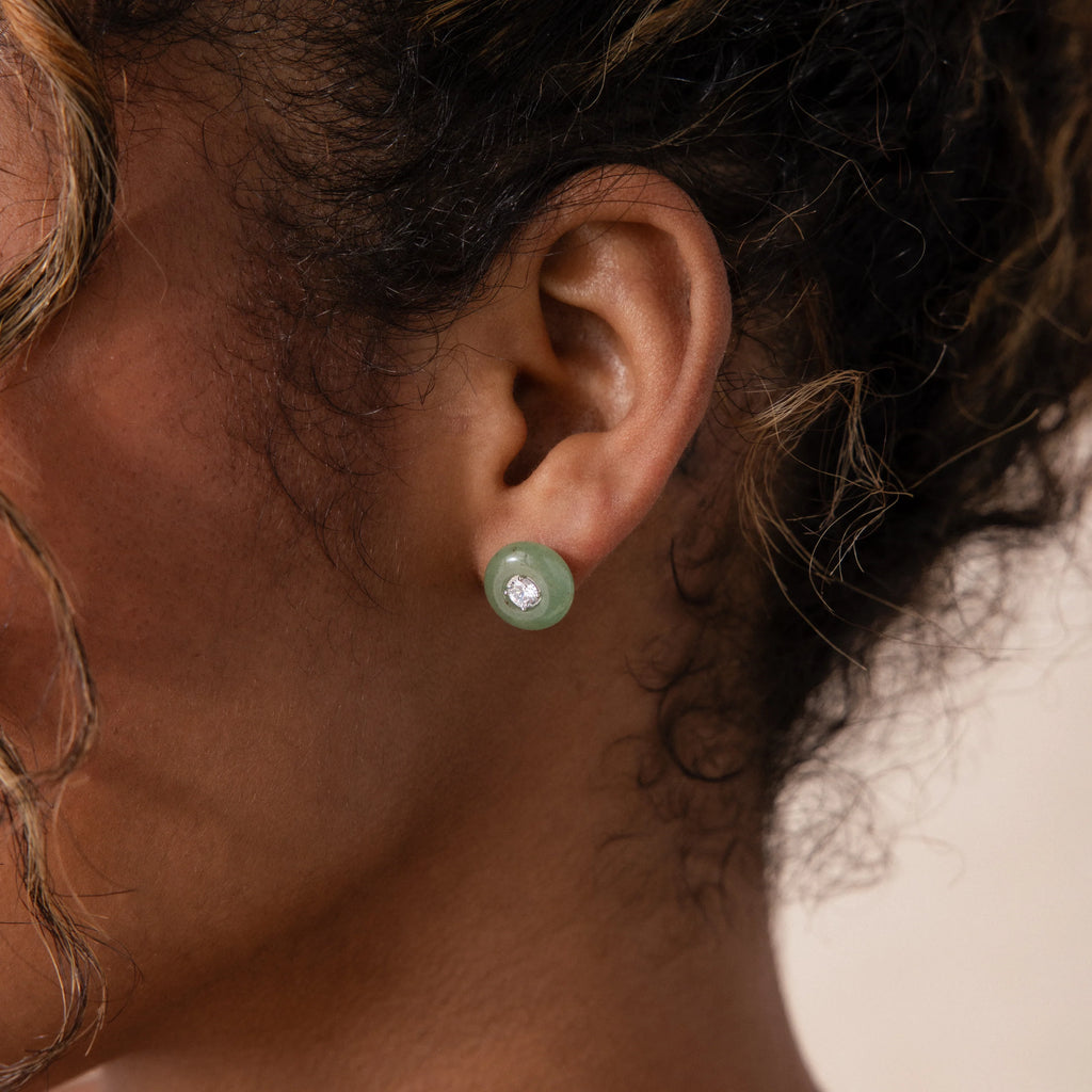 Jade Diamond Studs Silver 18K Gold Plated