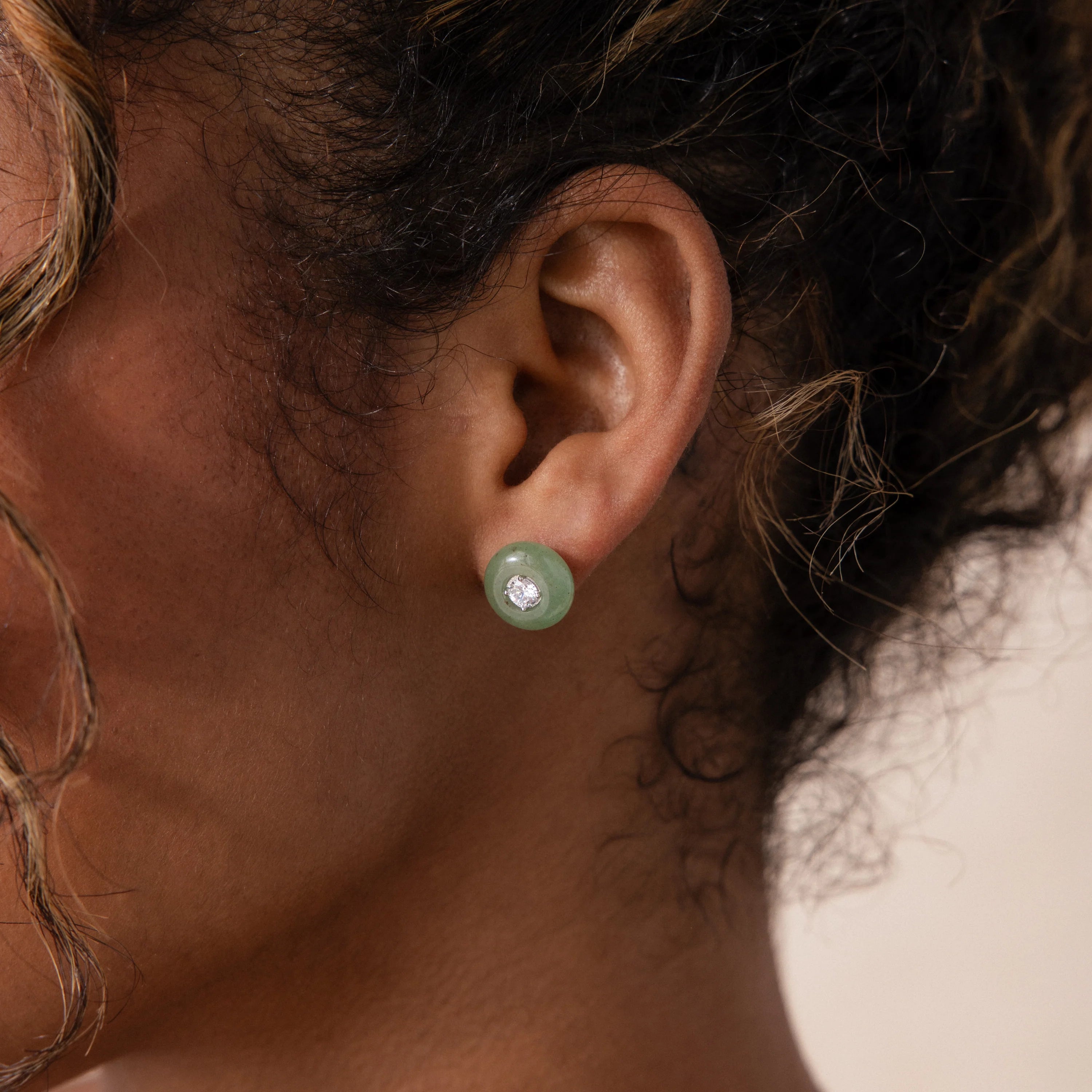 Jade Diamond Studs Silver 18K Gold Plated