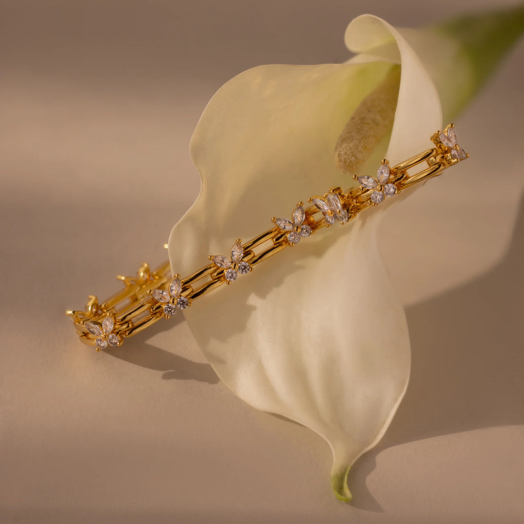 Diamond Butterflies Links Bracelet Silver 18K Gold Plated