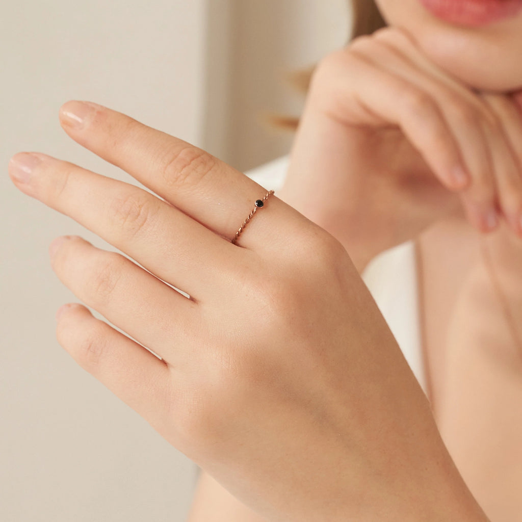 Twisted Birthstone Ring Silver 18K Gold Plated