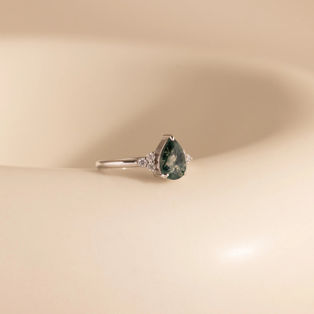 Agate Teardrop Ring Silver 18K Gold Plated