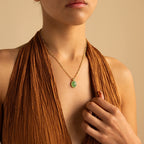 Jade Oval Pendant Necklace Silver 18K Gold Plated