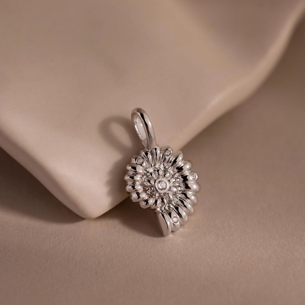 Diamonds Seashell Charm Silver 18K Gold Plated