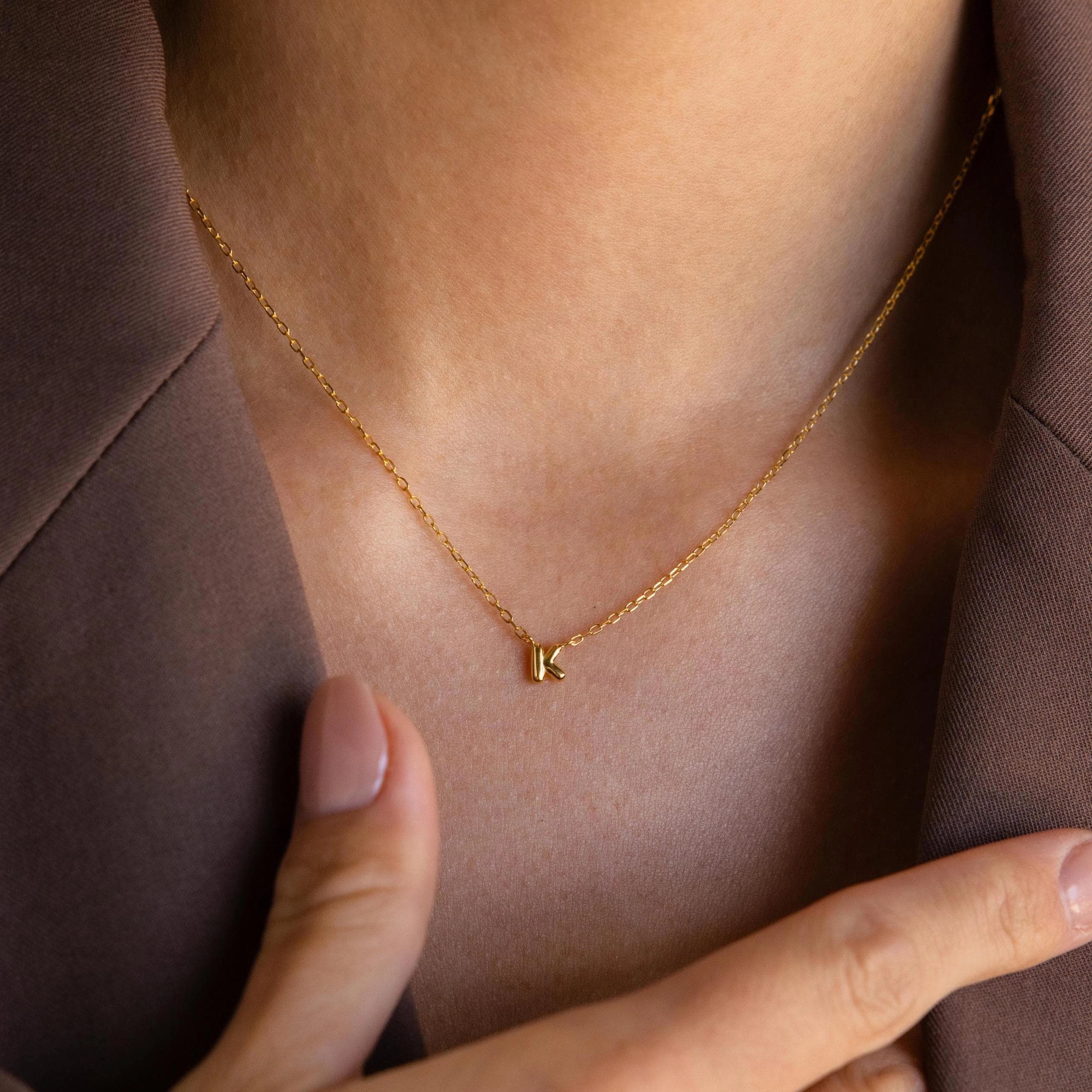 Bubble Letter Charm Necklace Silver 18K Gold Plated