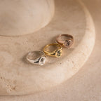 Birth Flower Signet Ring Silver 18K Gold Plated