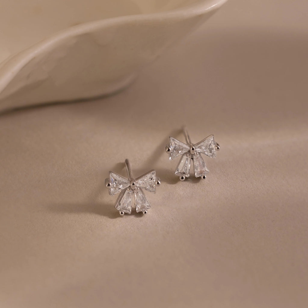 Diamond Bow Studs Silver 18K Gold Plated