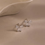 Diamond Bow Studs Silver 18K Gold Plated