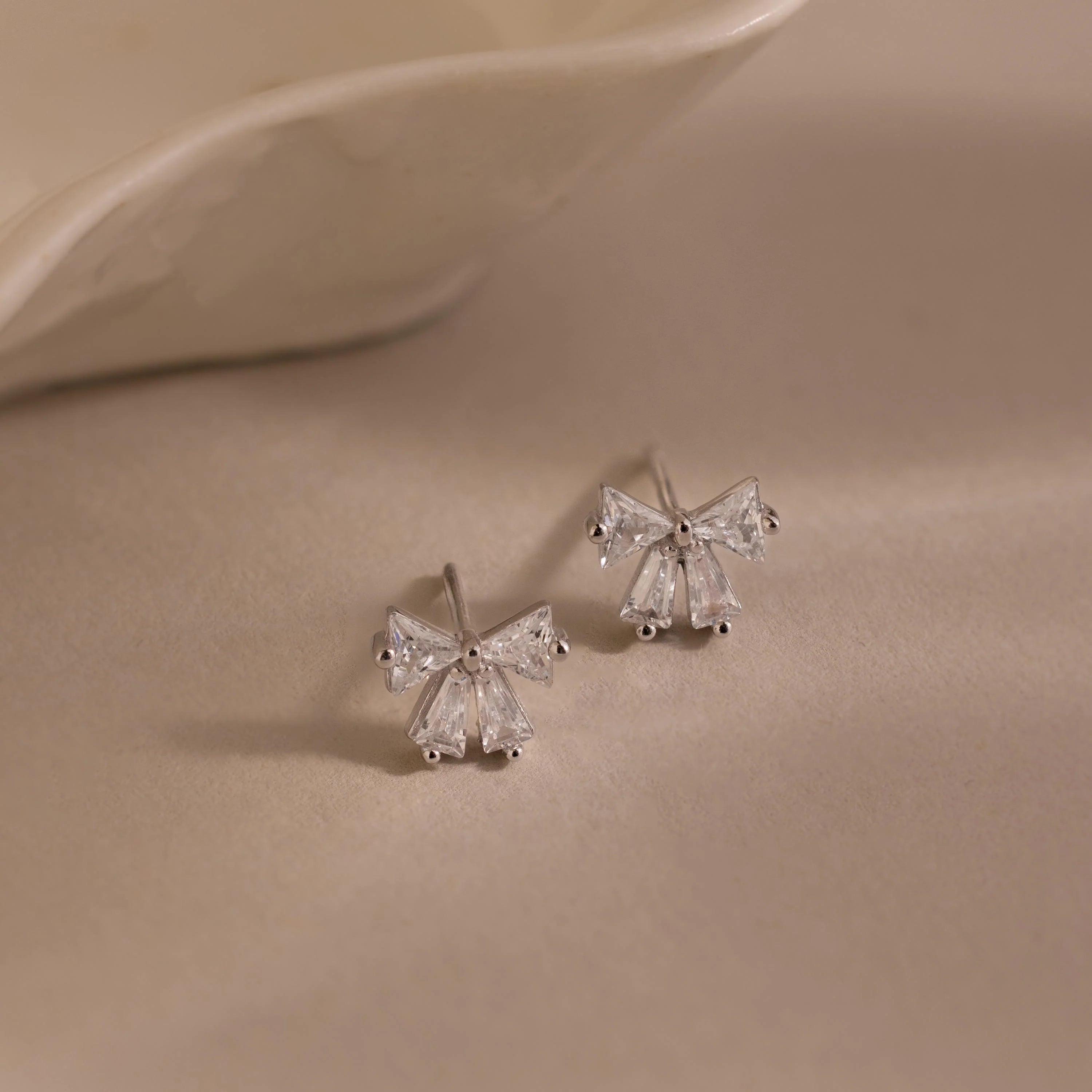 Diamond Bow Studs Silver 18K Gold Plated