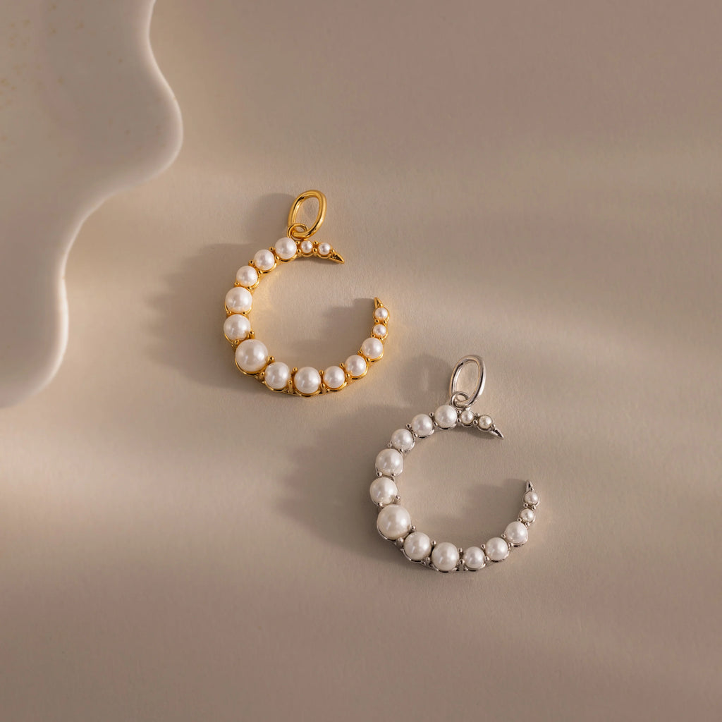 Pearl Moon Charm Silver 18K Gold Plated