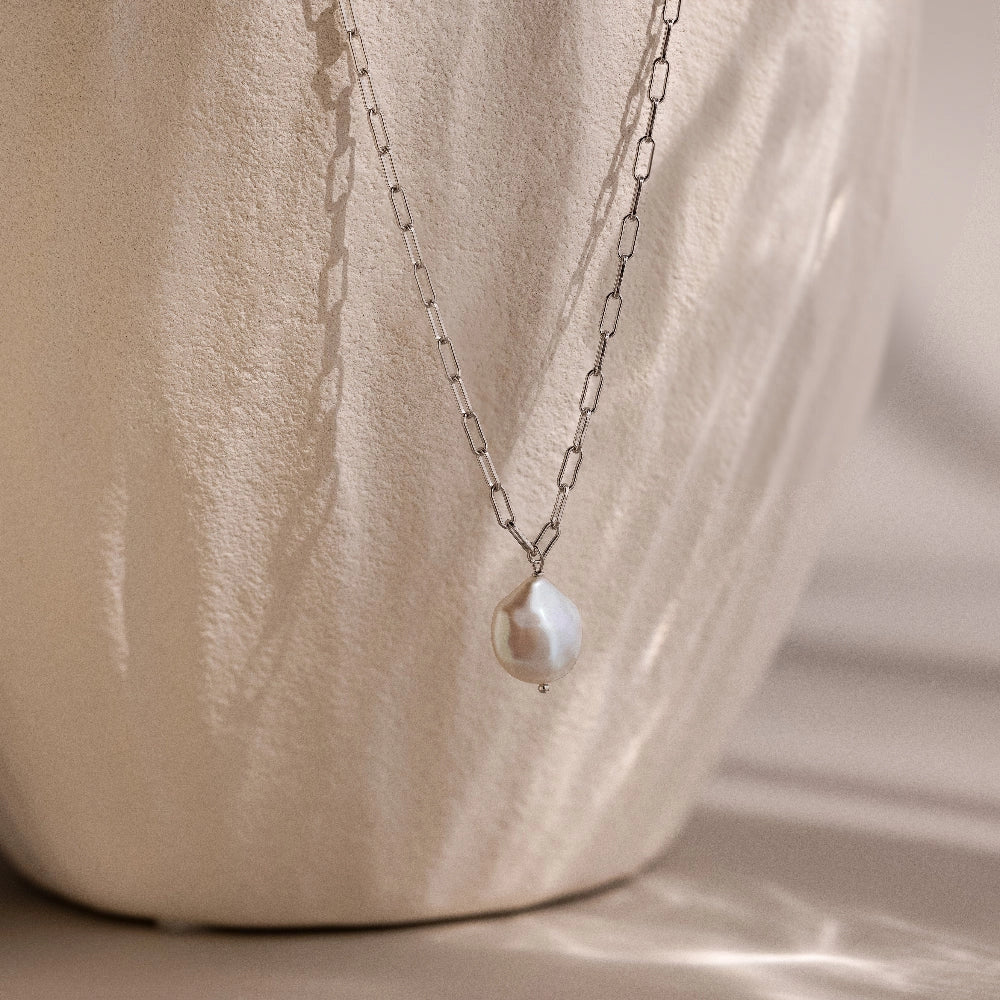 Baroque Pearl Necklace Silver 18K Gold Plated
