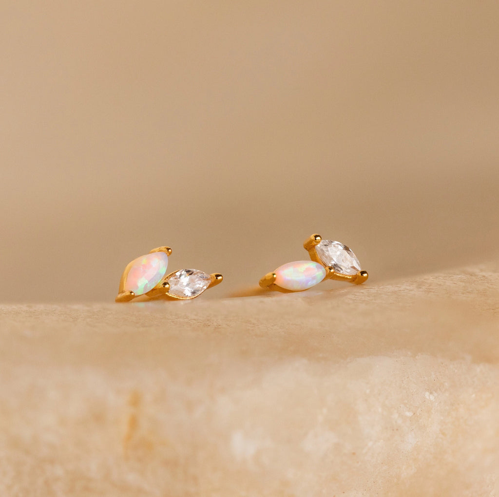 Dainty Opal Stud Earrings Set Silver 18K Gold Plated