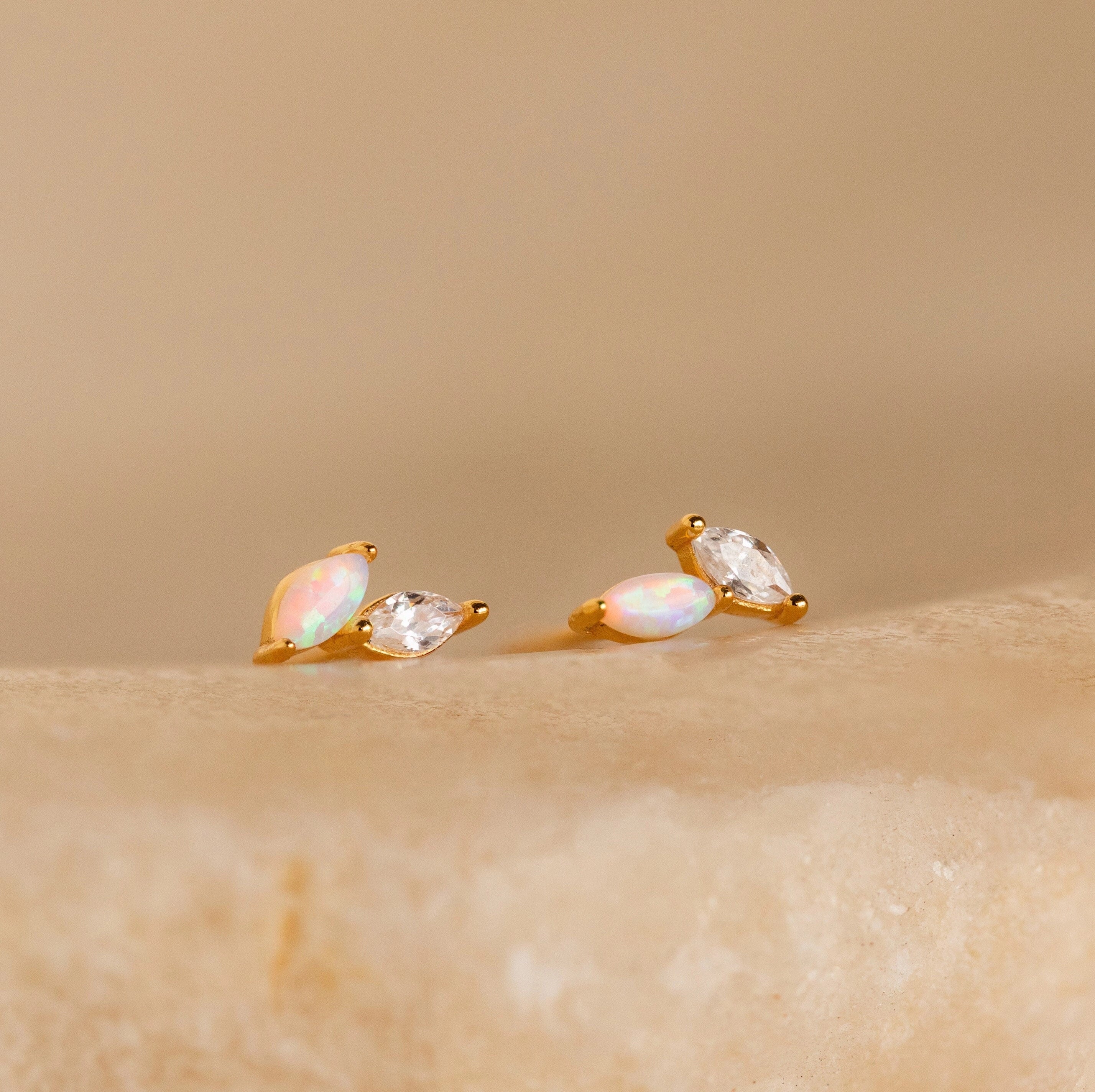 Dainty Opal Stud Earrings Set Silver 18K Gold Plated