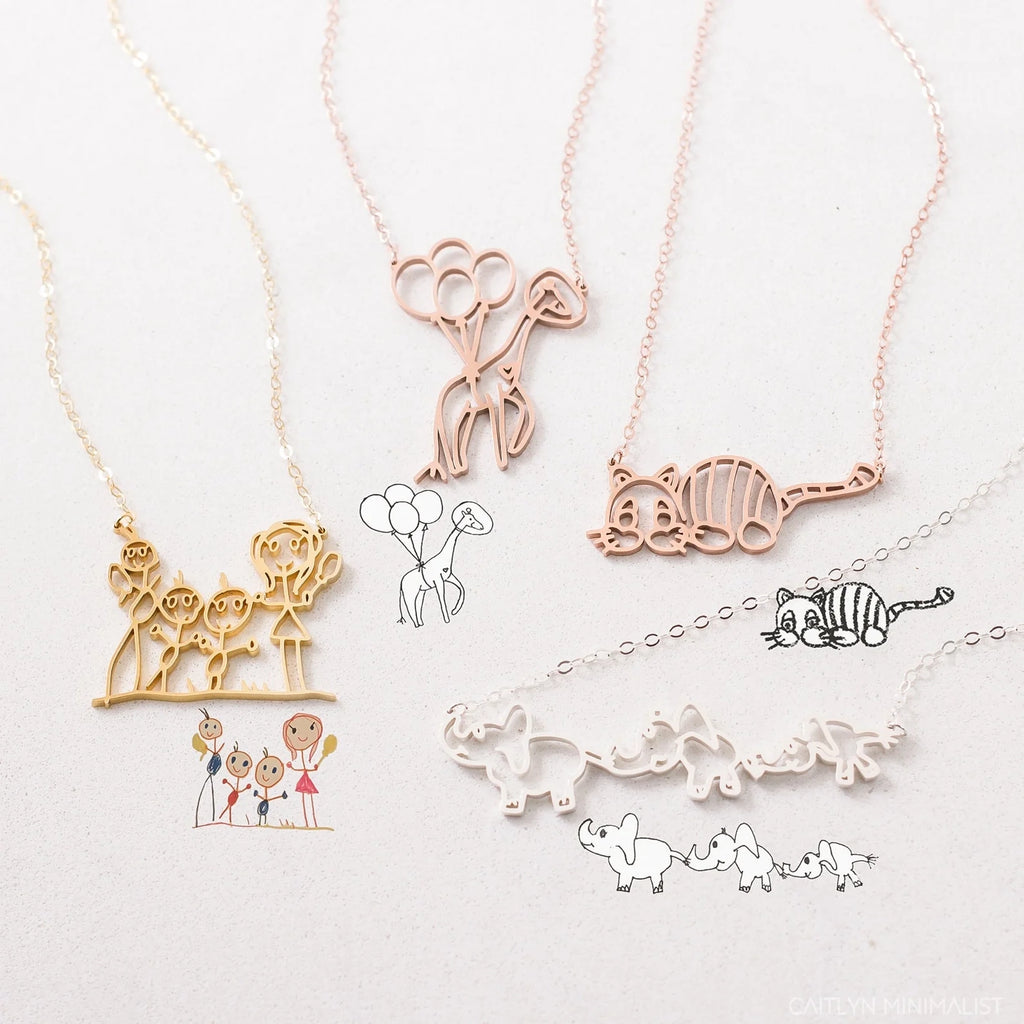 Kids Drawing Necklace Silver 18K Gold Plated