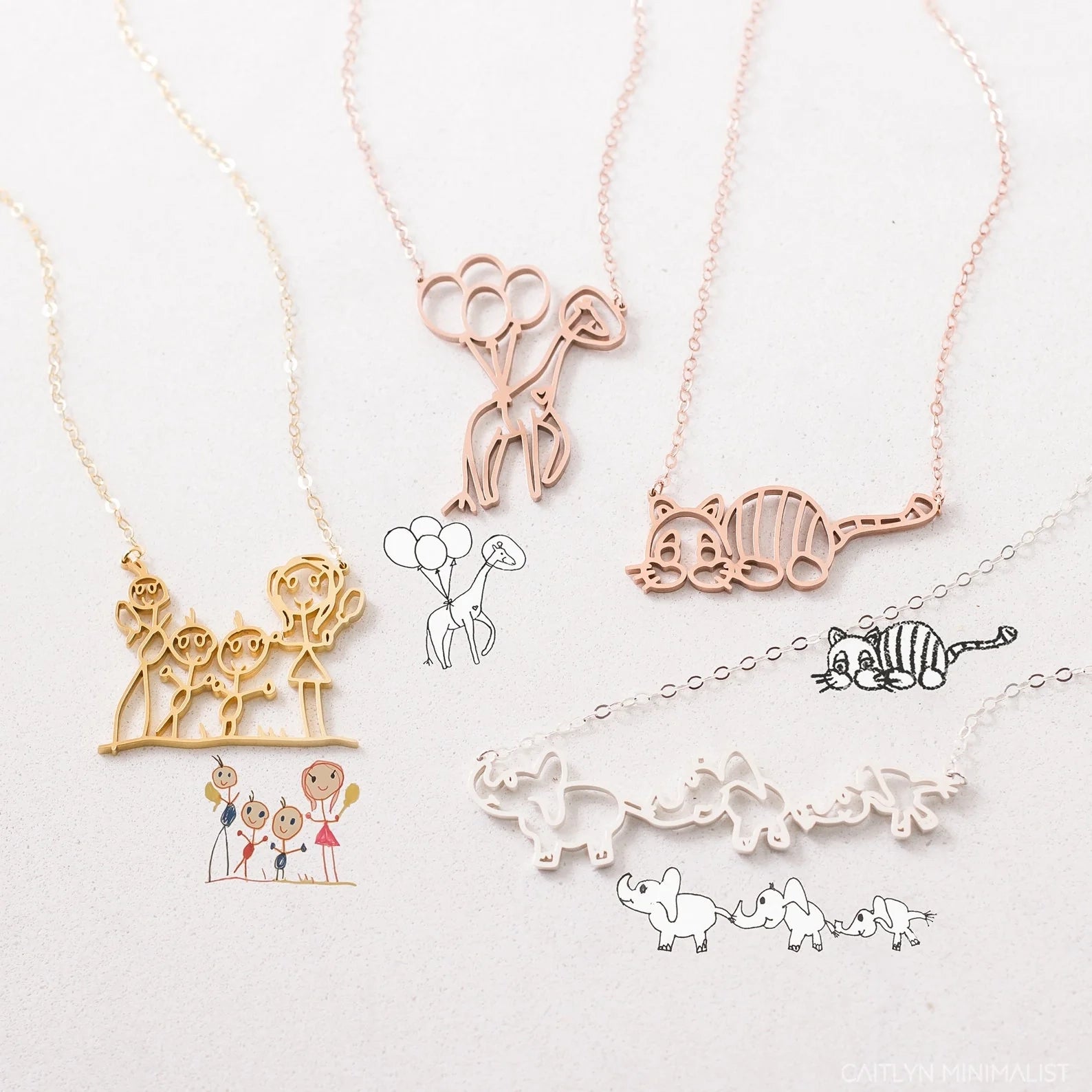 Kids Drawing Necklace Silver 18K Gold Plated